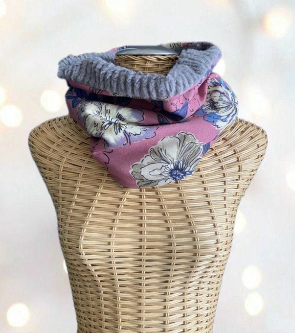 Snood Simple Fleuri - Fausse fourrure grise 