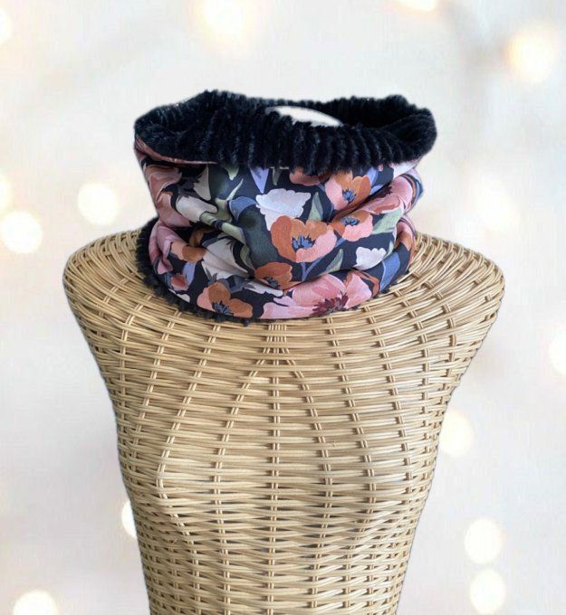 Snood Simple Fleuri - Fausse fourrure noire 