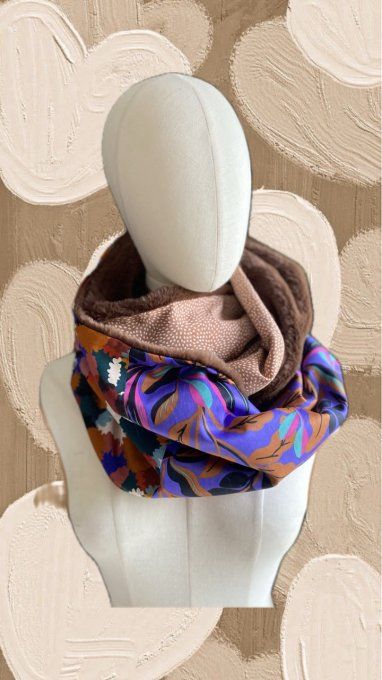 Snood double fleuri marron & violet