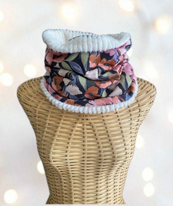 Snood Simple Fleuri - Fausse fourrure crème 