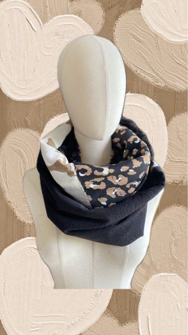 Snood double léopard noir & beige